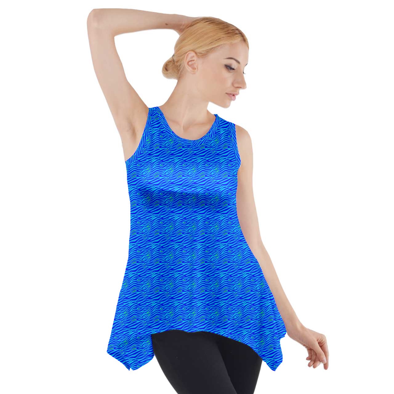 Side Drop Tank Tunic Blue Wave - Luxtrini, LLC