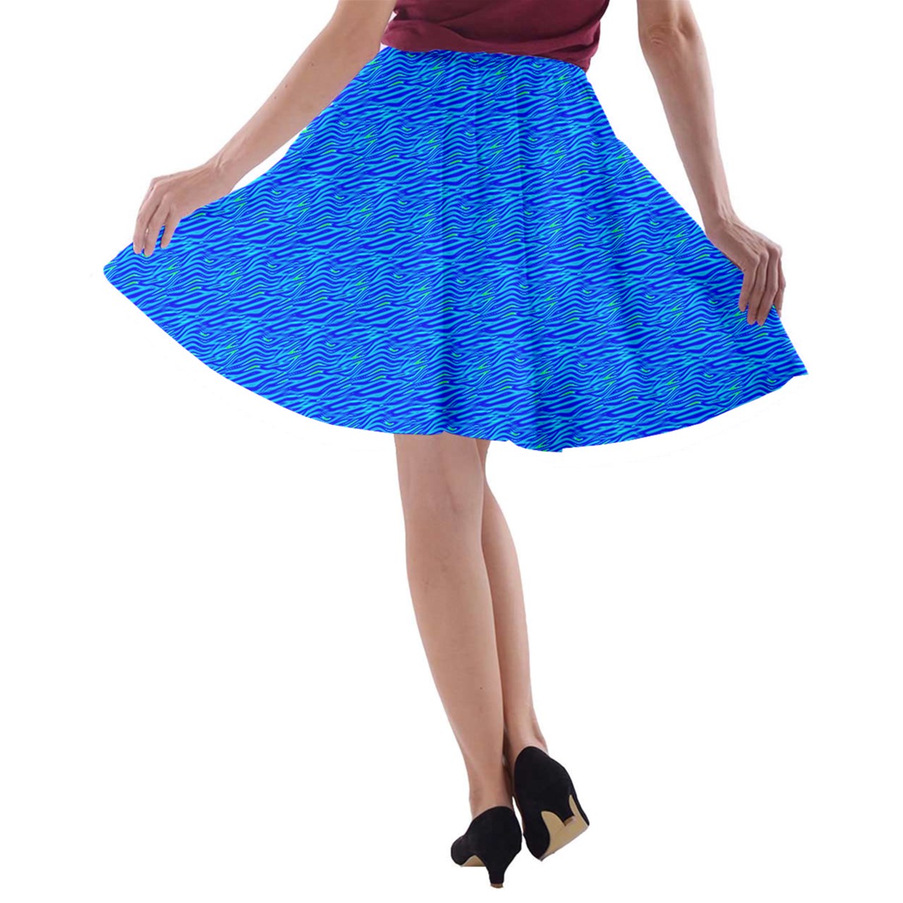 A-line Skater Skirt Blue Wave - Luxtrini, LLC