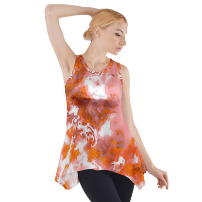 Side Drop Tank Tunic Red Hibiscus Impressionist - Luxtrini, LLC