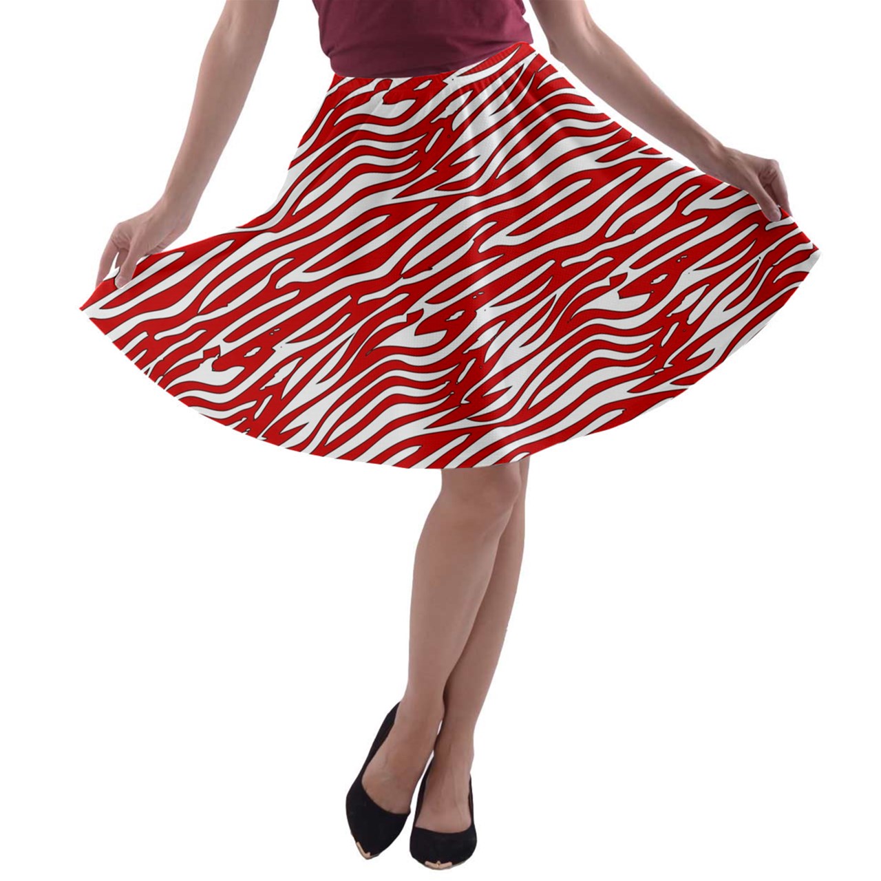 A-line Skater Skirt Red Stripes - Luxtrini, LLC