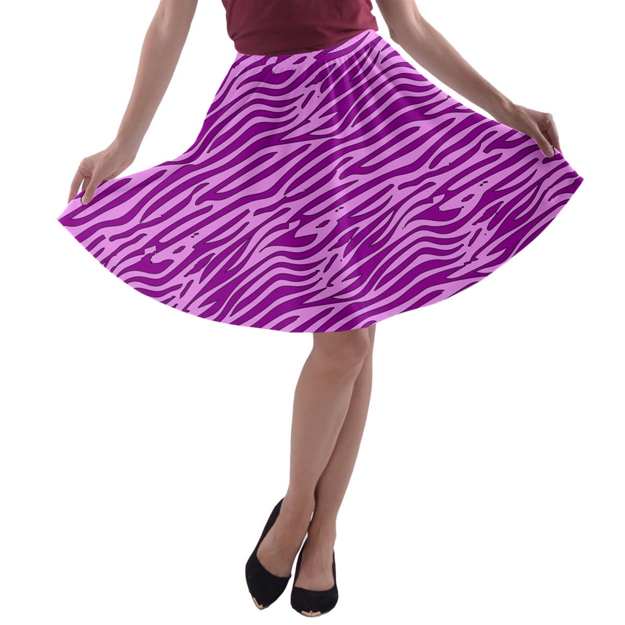 A-line Skater Skirt Pink and Purple Stripes - Luxtrini, LLC