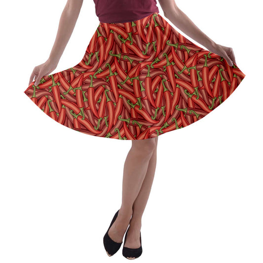 A-line Skater Skirt Chili Pepper - Luxtrini, LLC