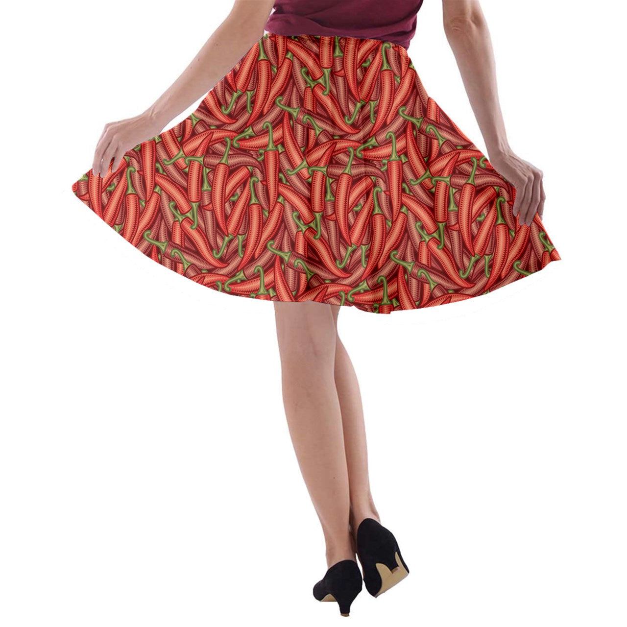 A-line Skater Skirt Chili Pepper - Luxtrini, LLC