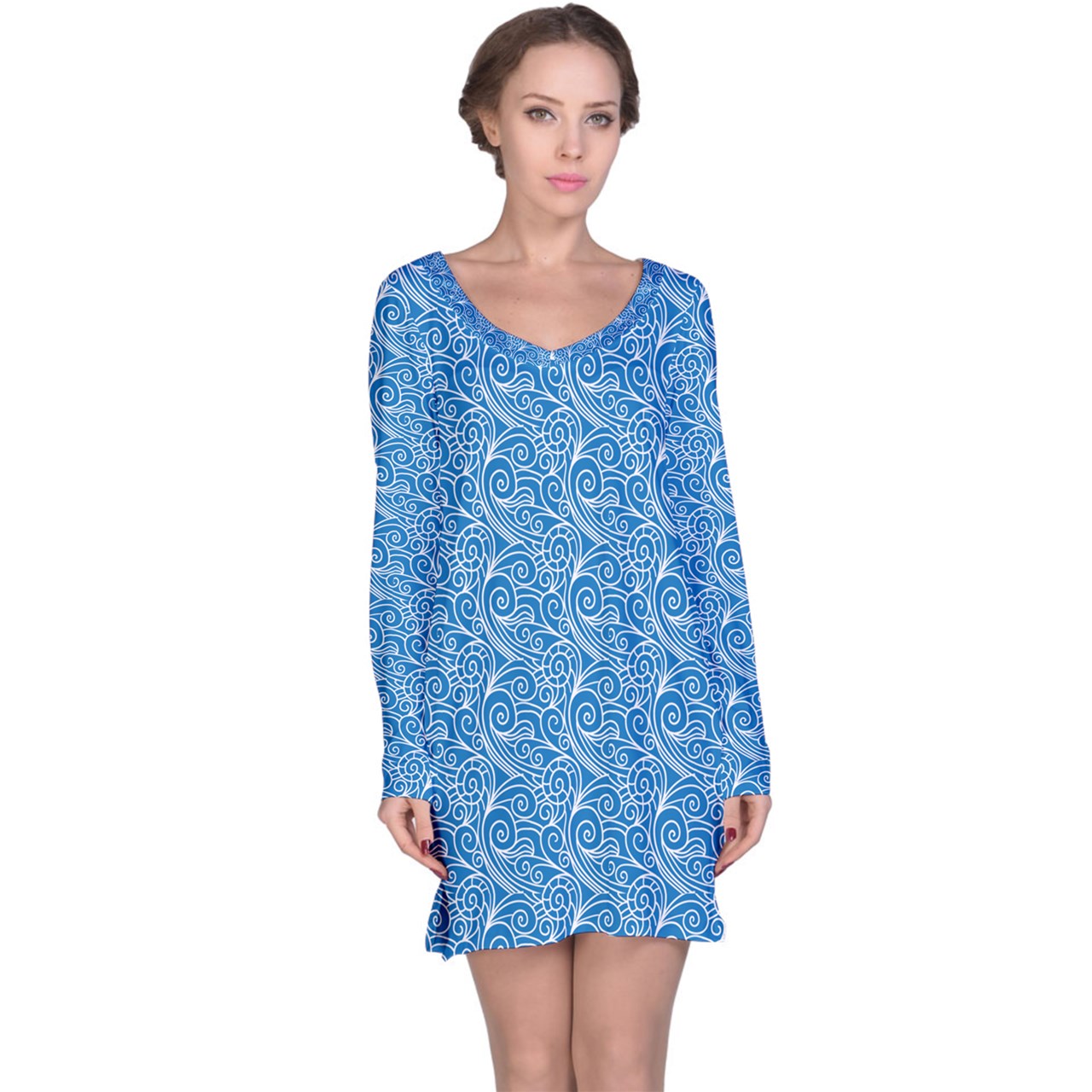 Long Sleeve Nightdress Blue Wind - Luxtrini, LLC