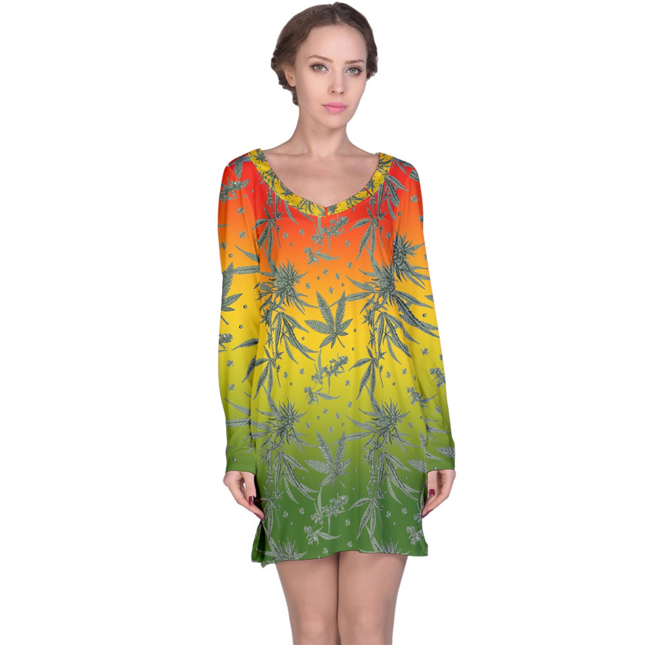 Marijuana Long Sleeve Nightdress - Luxtrini, LLC