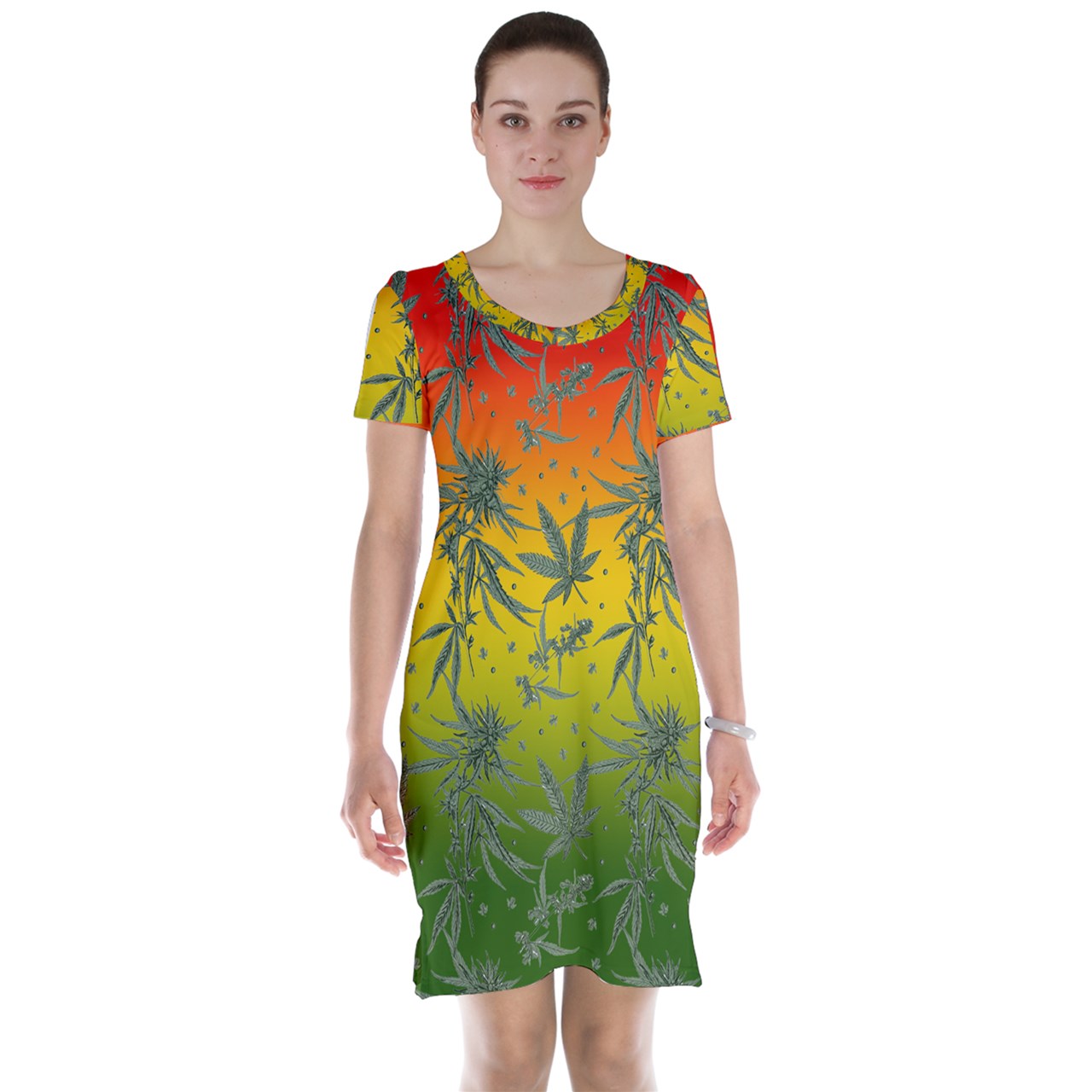 Marijuana Short Sleeve Nightdress - Luxtrini, LLC