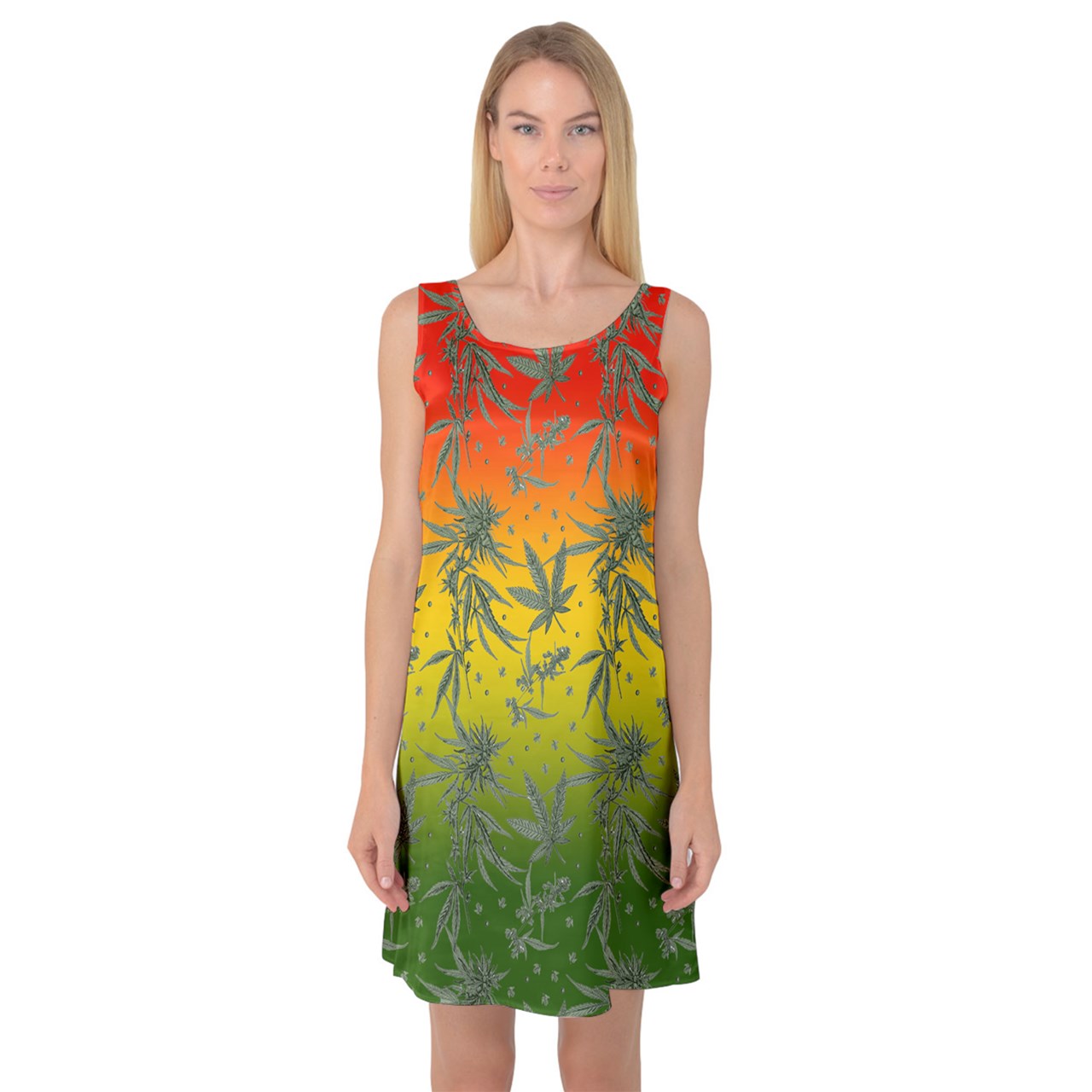 Marijuana Sleeveless Satin Nightdress - Luxtrini, LLC