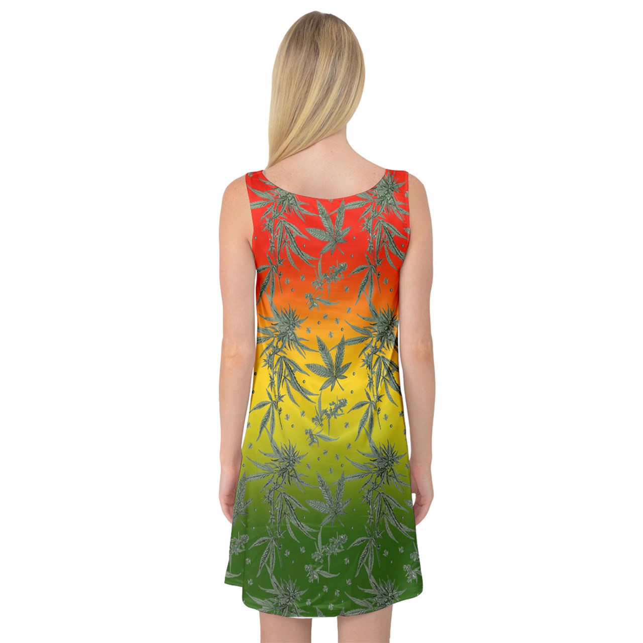 Marijuana Sleeveless Satin Nightdress - Luxtrini, LLC