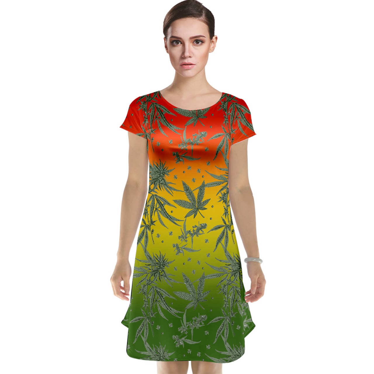 Marijuana Cap Sleeve Nightdress - Luxtrini, LLC