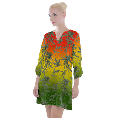 Marijuana Open Neck Shift Dress - Luxtrini, LLC