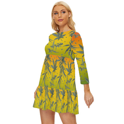 Channel Your Inner Child with the Adorable Marijuana Long Sleeve Babydoll Dress up to 5XL