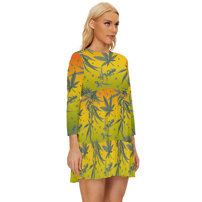 Channel Your Inner Child with the Adorable Marijuana Long Sleeve Babydoll Dress up to 5XL