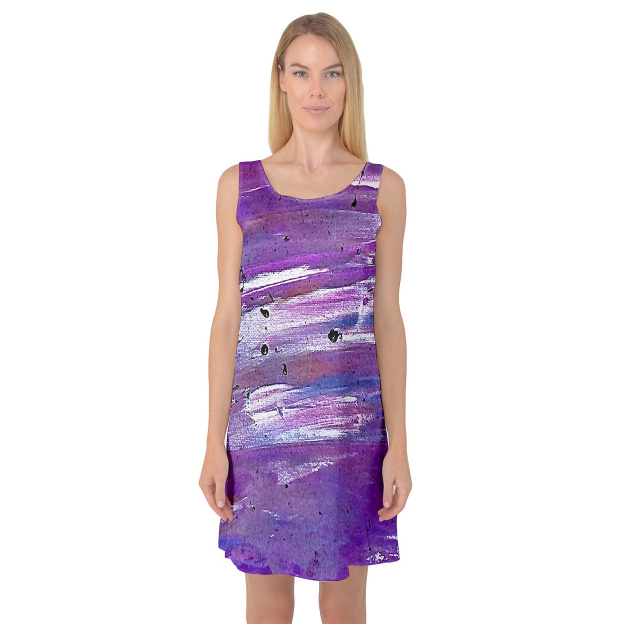 Purple Sleeveless Satin Nightdress - Luxtrini, LLC