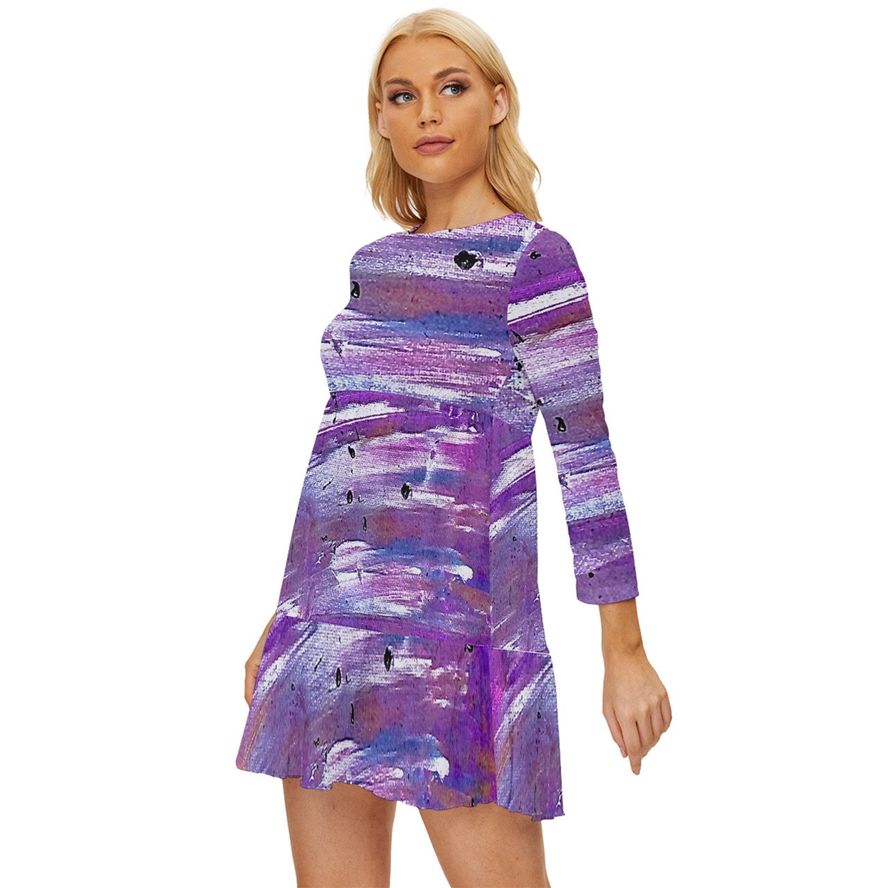 Purple Long Sleeve Babydoll Dress