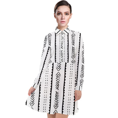 African | Ethnic | Mudcloth | #20 Long Sleeve Chiffon Shirt Dress