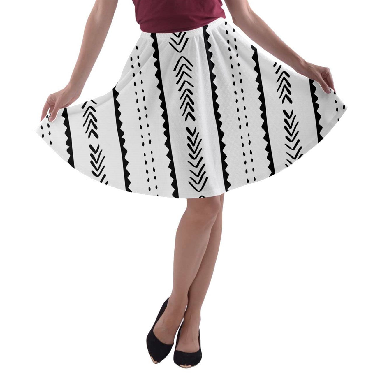 African Mudcloth #20 A-line Skater Skirt - Luxtrini, LLC