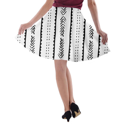 African Mudcloth #20 A-line Skater Skirt - Luxtrini, LLC