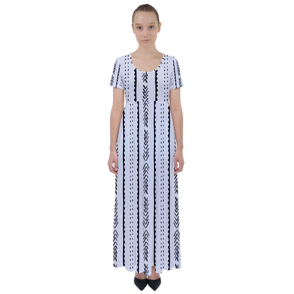 African | Ethnic | Mudcloth | #20 High Waist Short Sleeve Maxi Dress