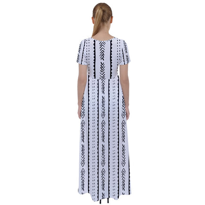 African | Ethnic | Mudcloth | #20 High Waist Short Sleeve Maxi Dress