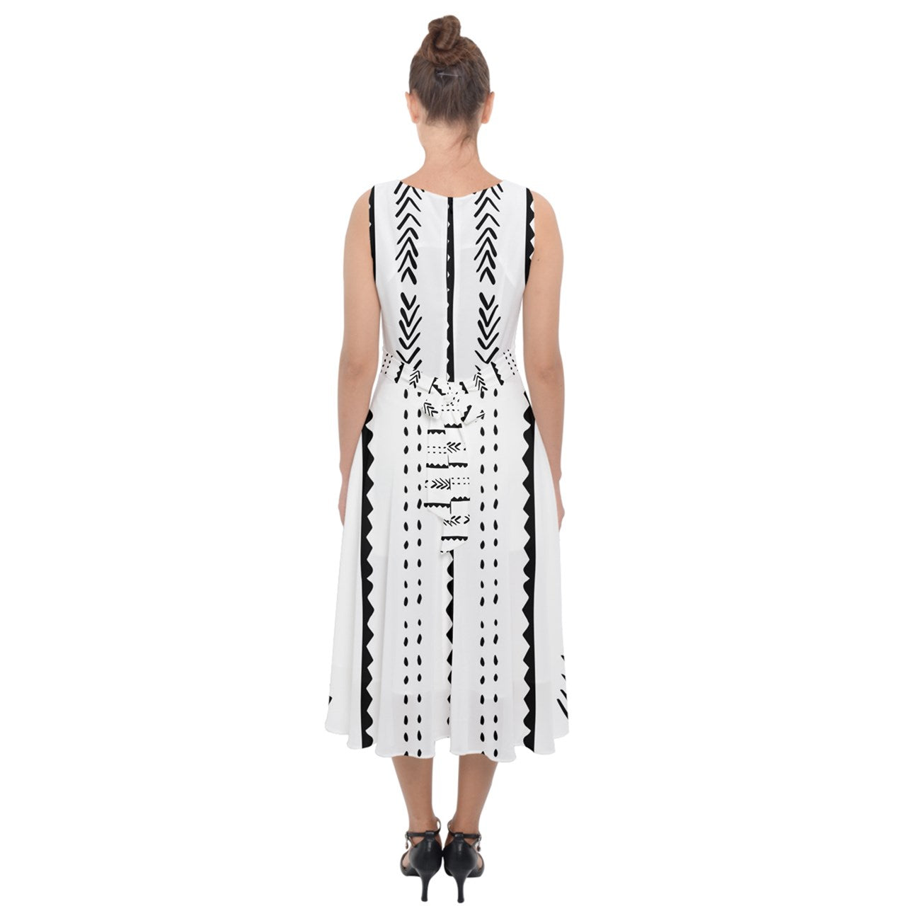 African | Ethnic | Mudcloth | #20 Midi Tie-Back Chiffon Dress