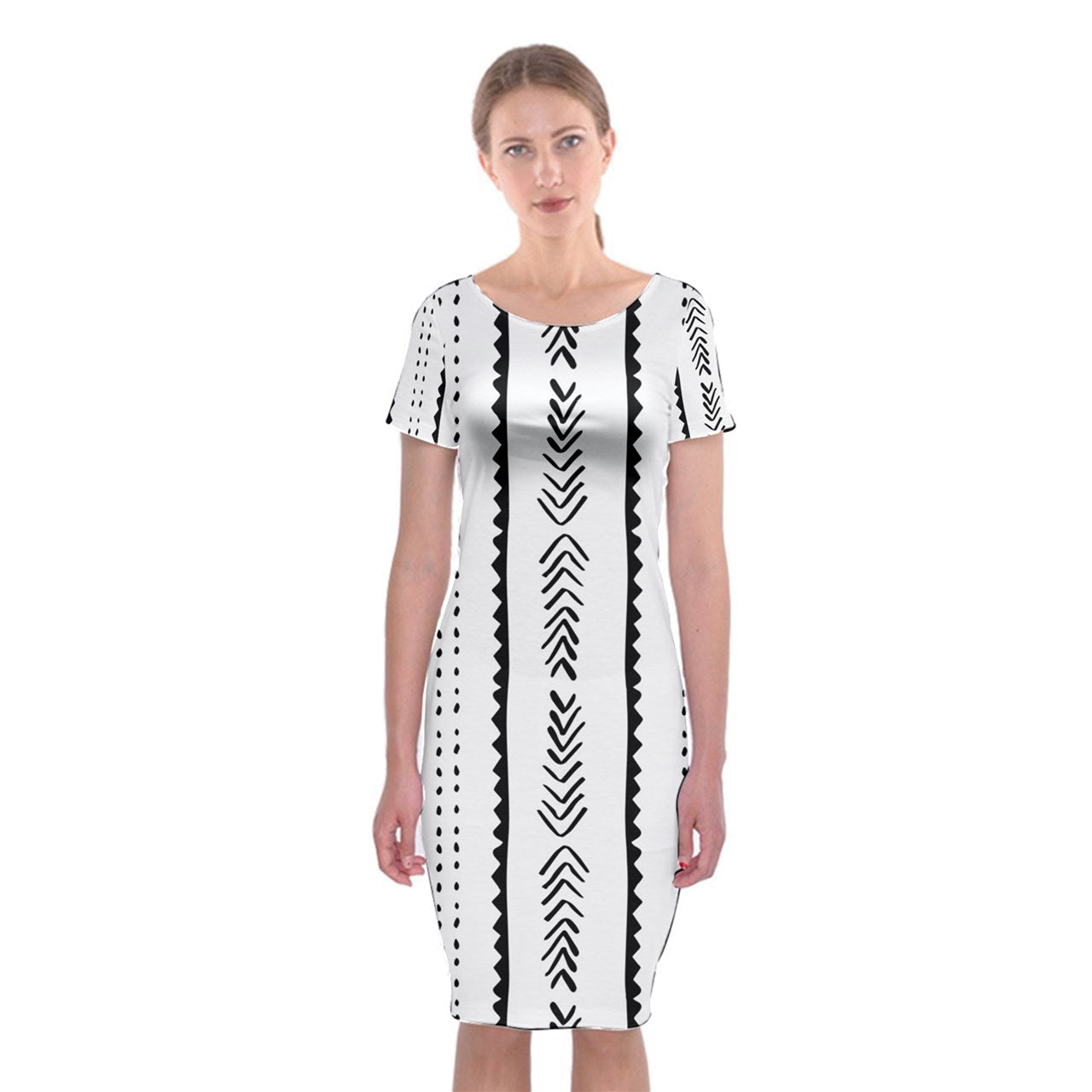 African | Ethnic | Mudcloth | #20 Classic Short Sleeve Midi Dress