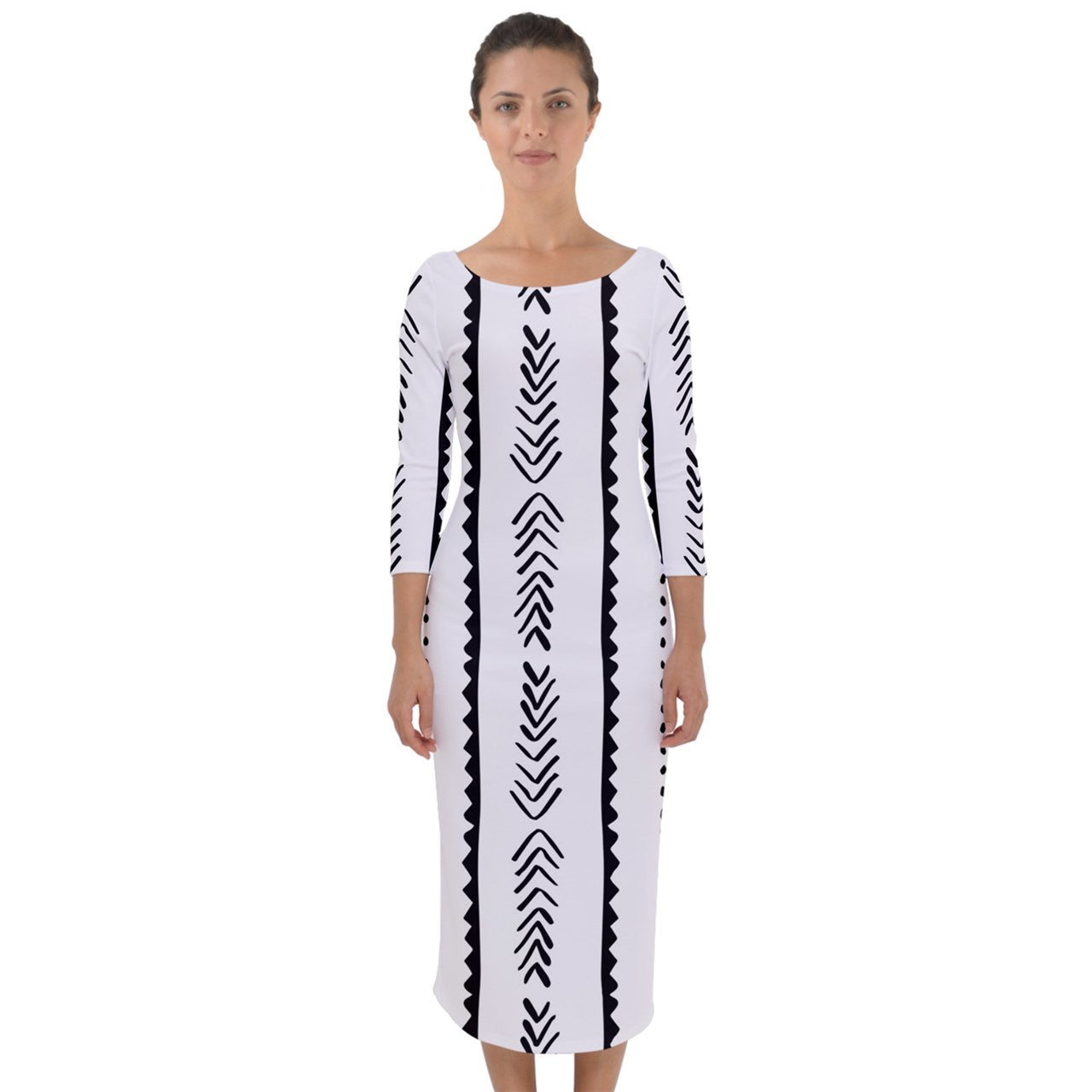 African | Ethnic | Mudcloth | #20 Quarter Sleeve Midi Bodycon Dress