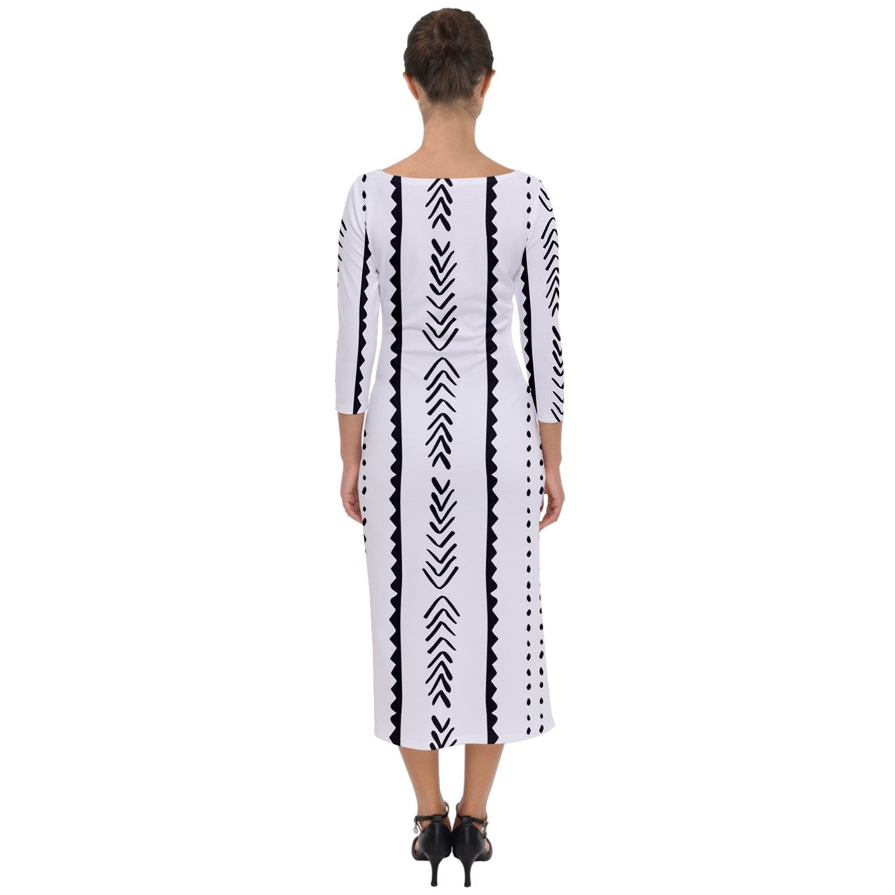 African | Ethnic | Mudcloth | #20 Quarter Sleeve Midi Bodycon Dress