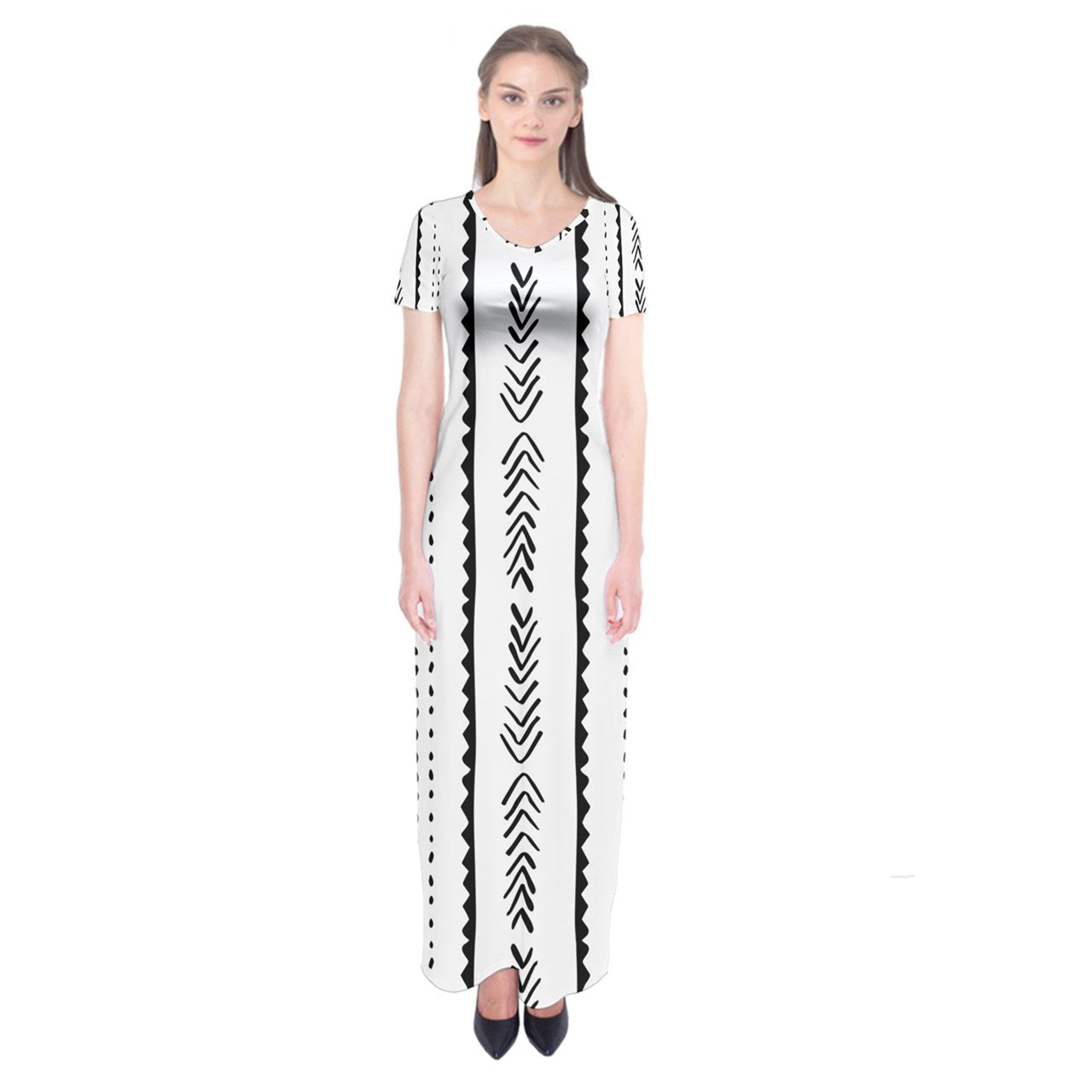 African | Ethnic | Mudcloth | #20 Short Sleeve Maxi Dress