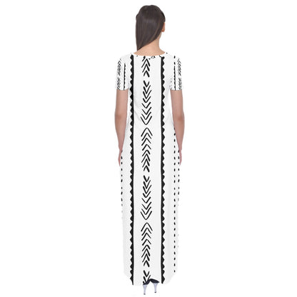 African | Ethnic | Mudcloth | #20 Short Sleeve Maxi Dress