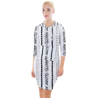 African | Ethnic | Mudcloth | #20 Quarter Sleeve Hood Bodycon Dress