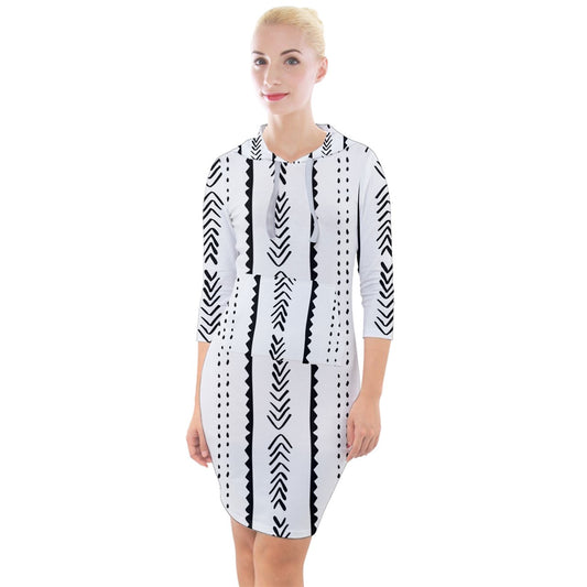 African | Ethnic | Mudcloth | #20 Quarter Sleeve Hood Bodycon Dress