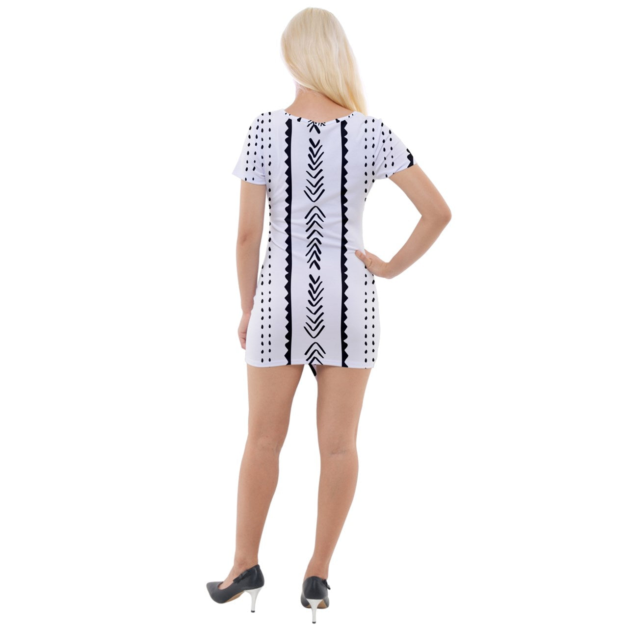 African | Ethnic | Mudcloth | #20 Short Sleeve Asymmetric Mini Dress