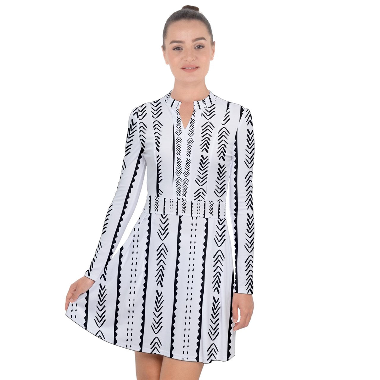 African | Ethnic | Mudcloth | #20 Long Sleeve Panel Dress