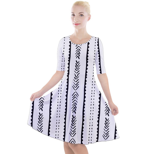 African | Ethnic | Mudcloth | #20 Quarter Sleeve A-Line Dress