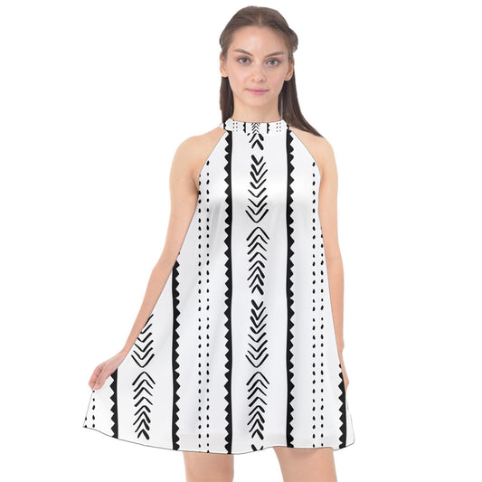 African | Ethnic | Mudcloth | #20 Halter Neckline Chiffon Dress