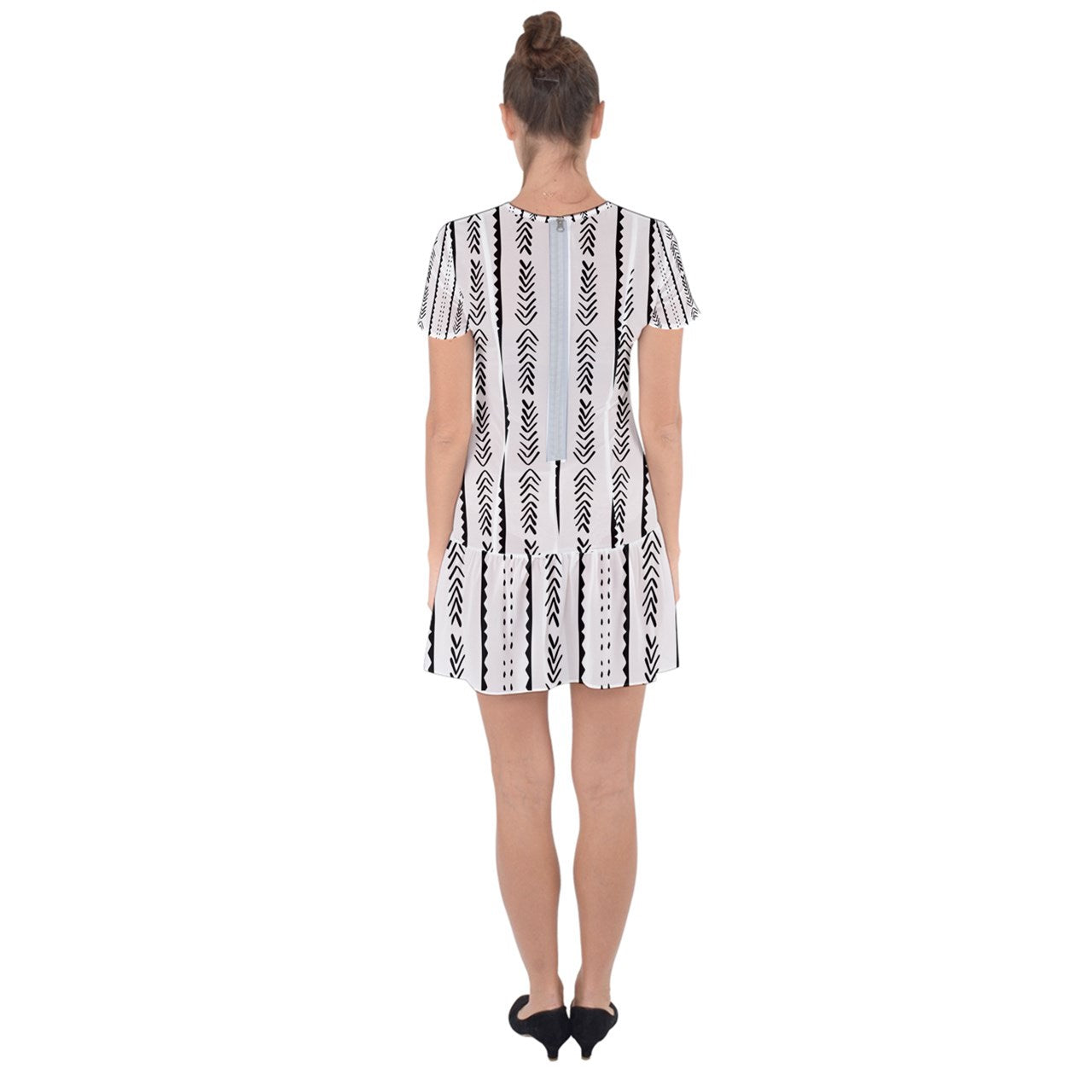 African | Ethnic | Mudcloth | #20 Drop Hem Mini Chiffon Dress