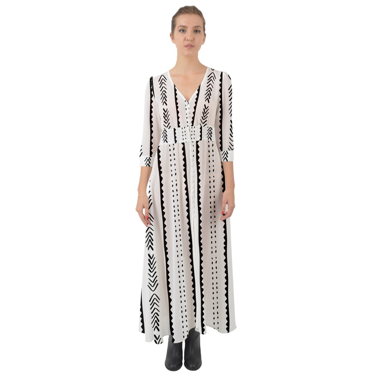 African | Ethnic | Mudcloth | #20 Button Up Boho Maxi Dress