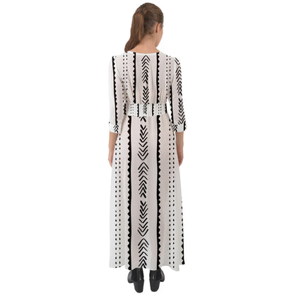 African | Ethnic | Mudcloth | #20 Button Up Boho Maxi Dress