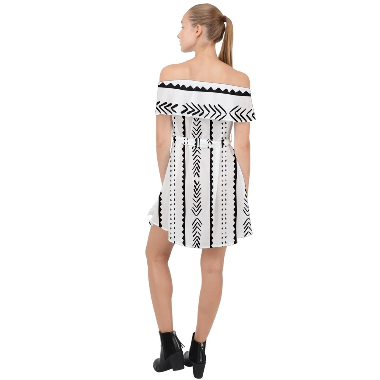 African | Ethnic | Mudcloth | #20 Off Shoulder Chiffon Dress