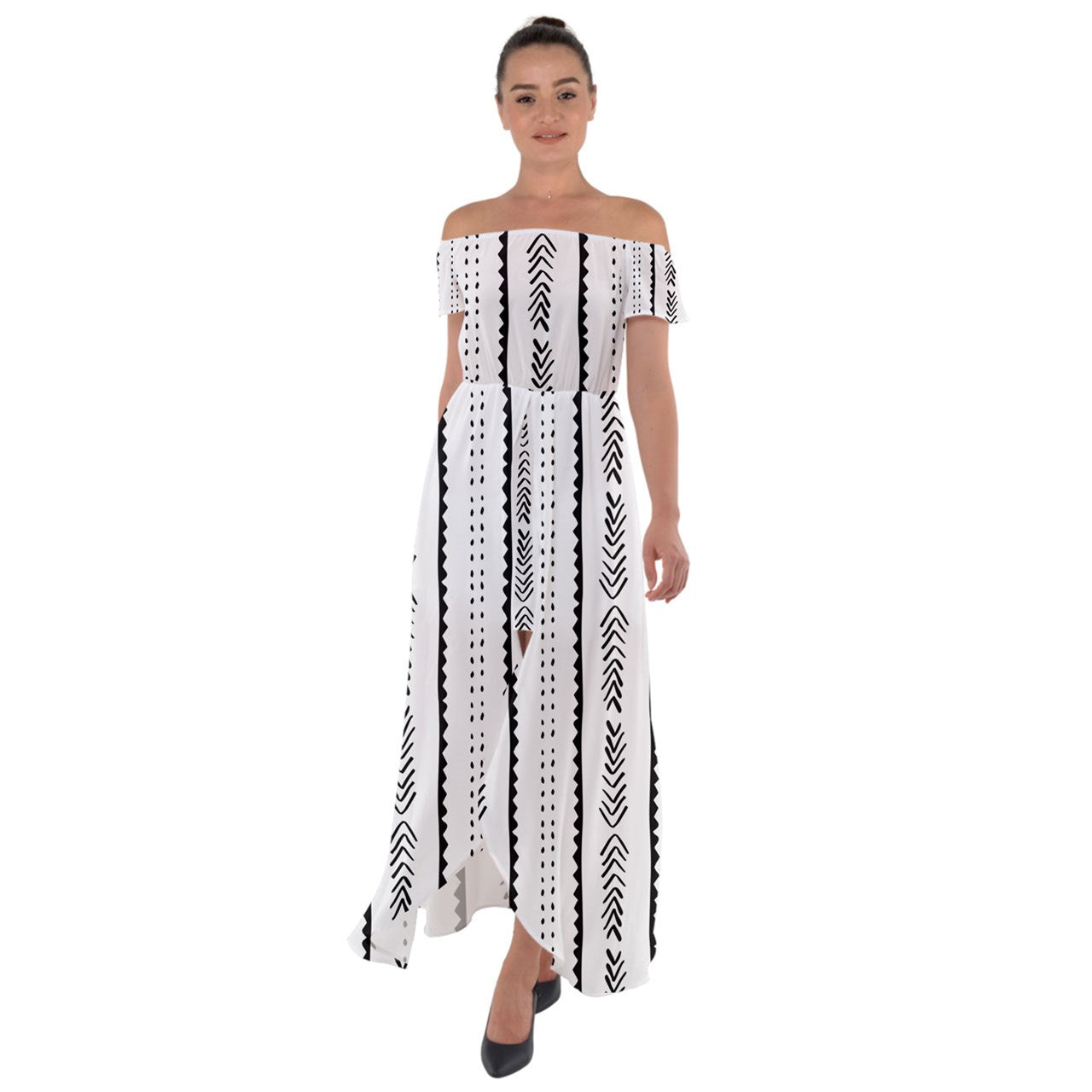 African | Ethnic | Mudcloth | #20 Off Shoulder Open Front Chiffon Dress