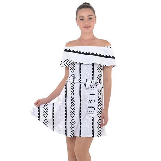 African | Ethnic | Mudcloth | #20 Off Shoulder Velour Dress