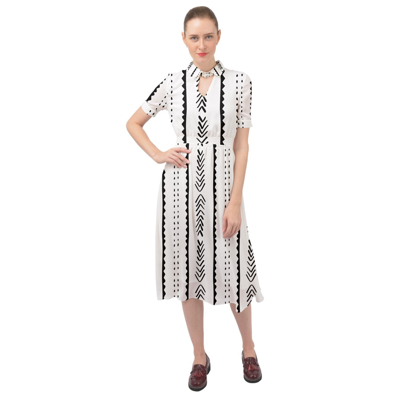 African | Ethnic | Mudcloth | #20 Keyhole Neckline Chiffon Dress