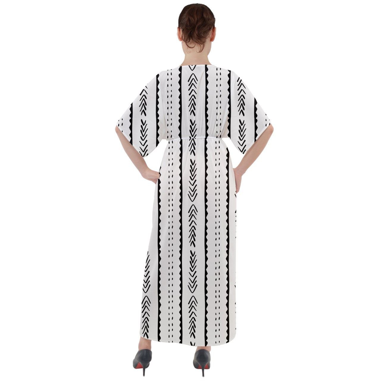 African | Ethnic | Mudcloth | #20 V-Neck Boho Style Maxi Dress