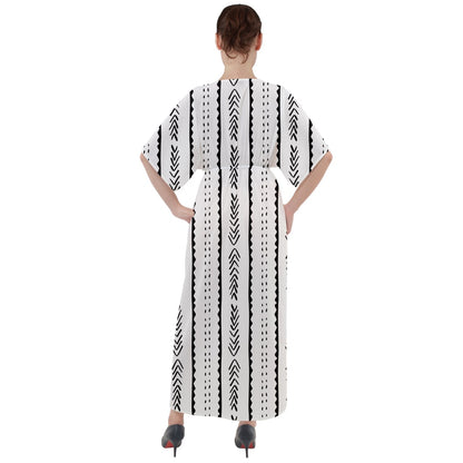 African | Ethnic | Mudcloth | #20 V-Neck Boho Style Maxi Dress