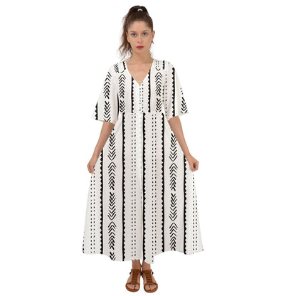 African | Ethnic | Mudcloth | #20 Kimono Sleeve Boho Dress