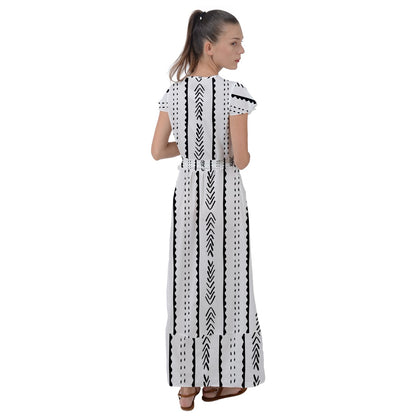 African | Ethnic | Mudcloth | #20 Flutter Sleeve Maxi Dress