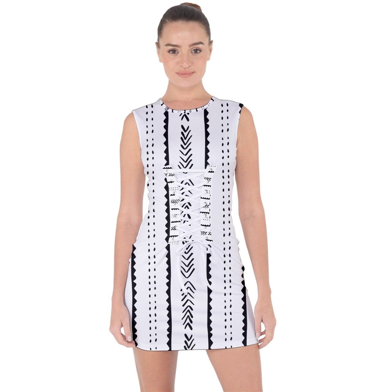 African | Ethnic | Mudcloth | #20 Lace Up Front Bodycon Dress