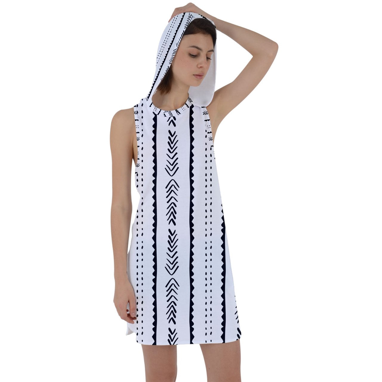 African | Ethnic | Mudcloth | #20 Racer Back Hoodie Dress