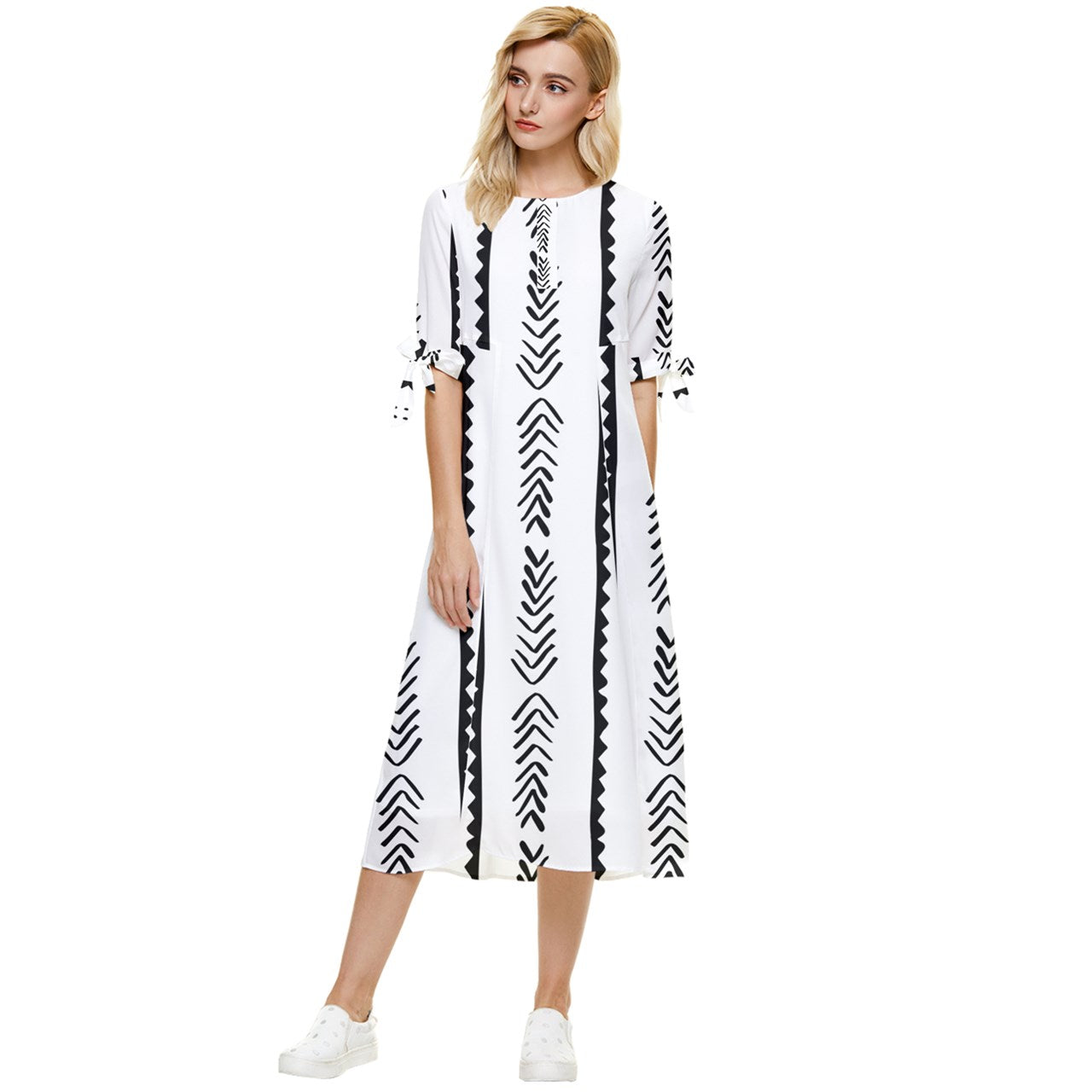 African | Ethnic | Mudcloth | #20 Bow Sleeve Chiffon Midi Dress