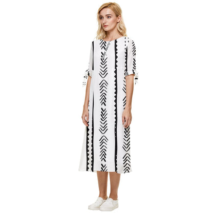 African | Ethnic | Mudcloth | #20 Bow Sleeve Chiffon Midi Dress